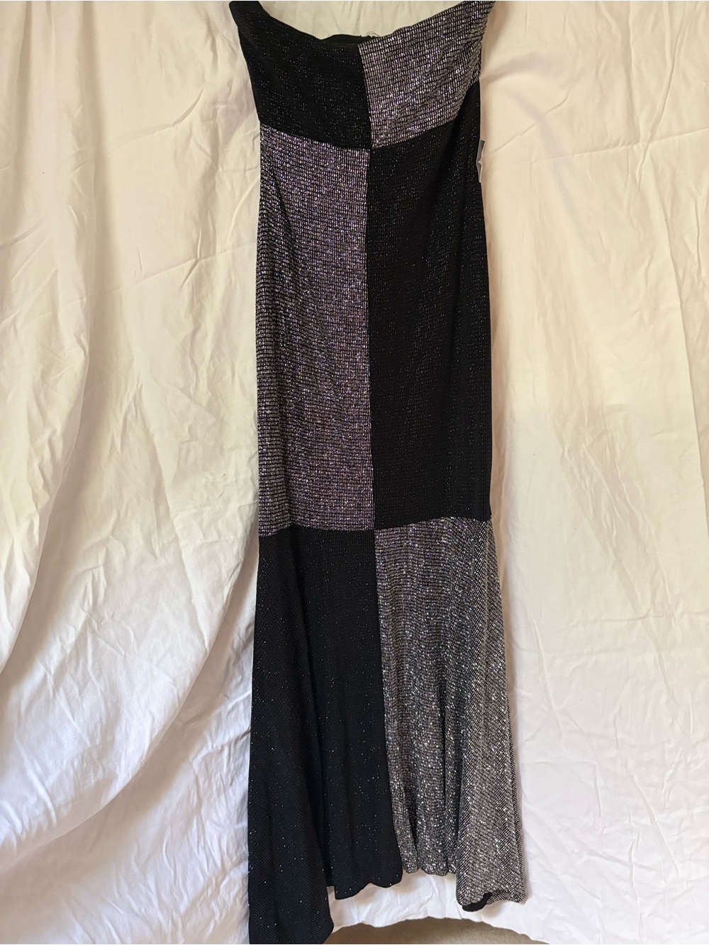 Vintage 1990s Black and Silver metallic sequin Strapless Maxi Dress size M